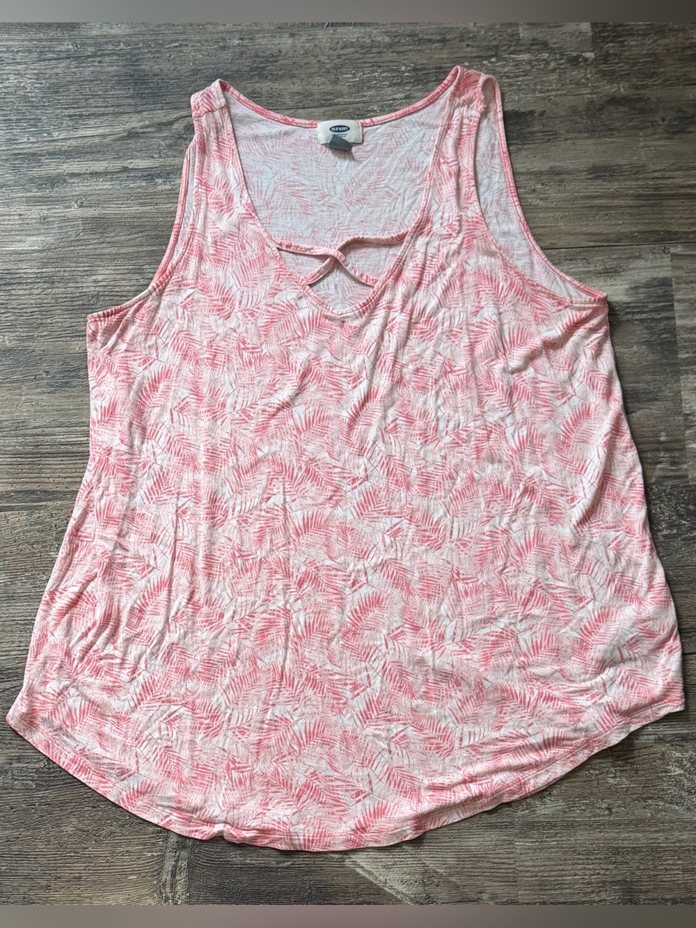 Old Navy pink white palm print sleeveless blouse women’s 1x plus crisscross neck